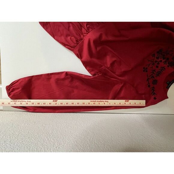 Lane Bryant Plus Size 20 Peplum Tunic Blouse Red Black Floral Embroidery Shirt - Picture 11 of 13